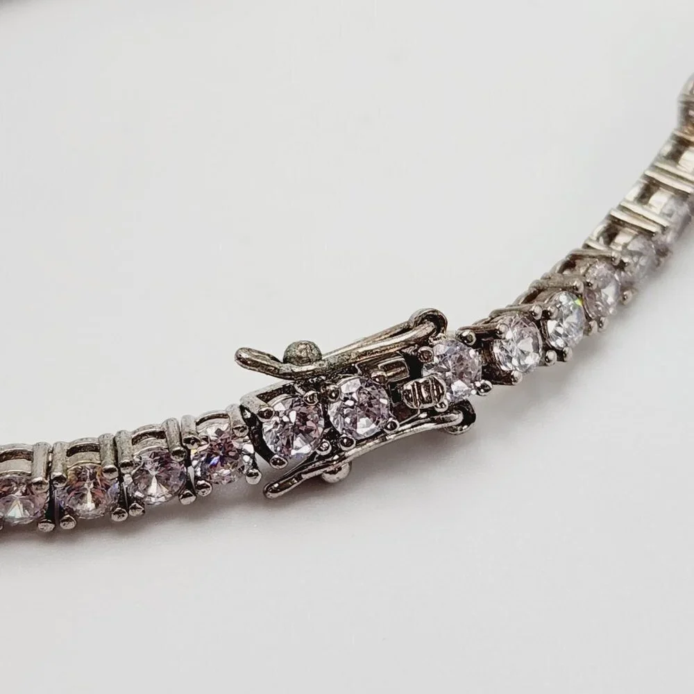Sun BR Ruby and CZ Sparkly Heart Love Silver Plated Tennis Bracelet